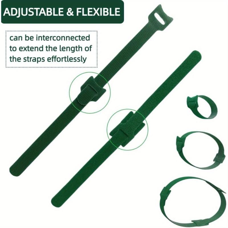 100 Reusable 6-inch non-slip nylon plant ties with Velcro clasp, green, for climbing plants, garden maintenance tool