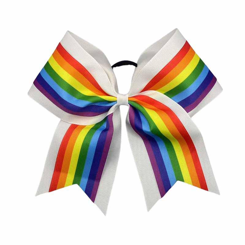 Trendy Rainbow Ribbed Bow Hair Clips & Rubber Band Sets for Kids