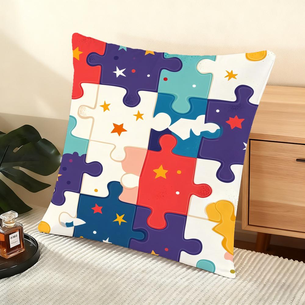 Federa Cuscino con Fantasie Puzzle Morbida in Peluche Corto Copricuscino Liscio Accogliente Estetica Custodia Cuscino Arredo Casa