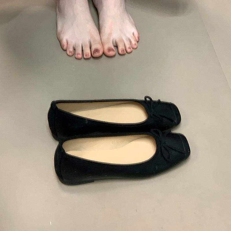 French Bow Flats Single Shoes Shallow Mouth Ballet Grandma Shoes Gentle Beanie Shoes