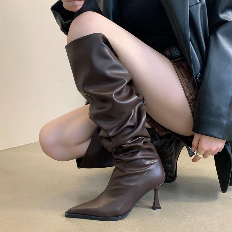 Stivali Alti da Donna con Tacco a Spillo, Suola Spessa, Zip Posteriore, Vestibilità Morbida, Collezione Moda 2024