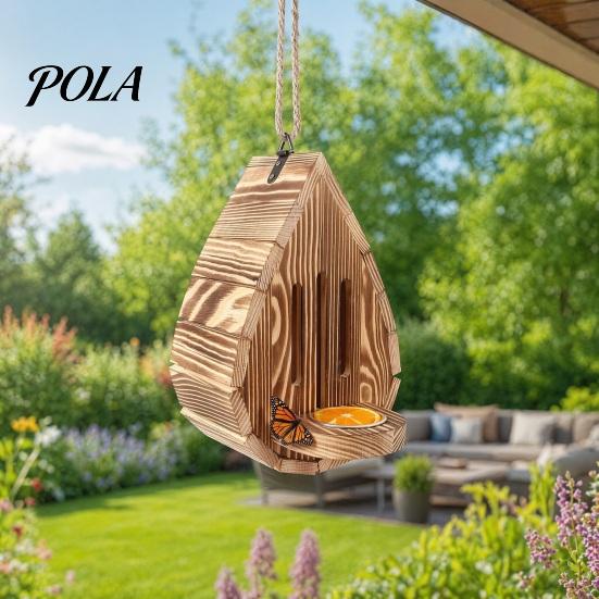 Schmetterlingshaus Dekor Holz für Außen, Tropfenförmiges Gartengehege und Futterstation mit Unterschlupf Mit Futternapf Aufhängeseil, Natürliches Insekten