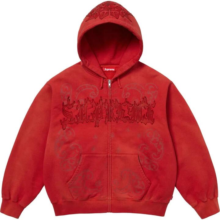 Supreme Leather Applique Zip Up Hooded