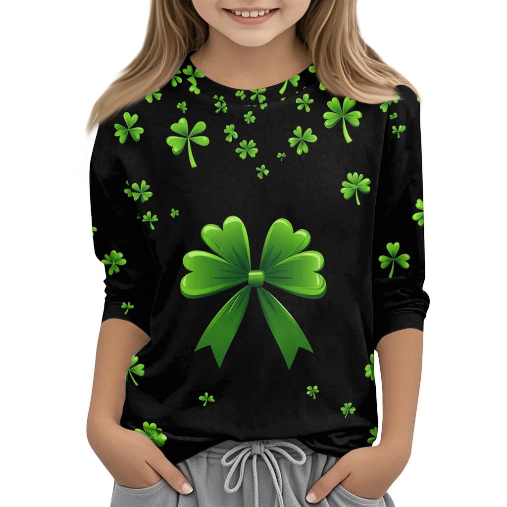 St. Patrick's Day Print Tops Für Jugendliche Mädchen 4-11 Jahre Rundhals 3/4 Ärmel T-Shirts Trendige Tops Outfit T-Shirts