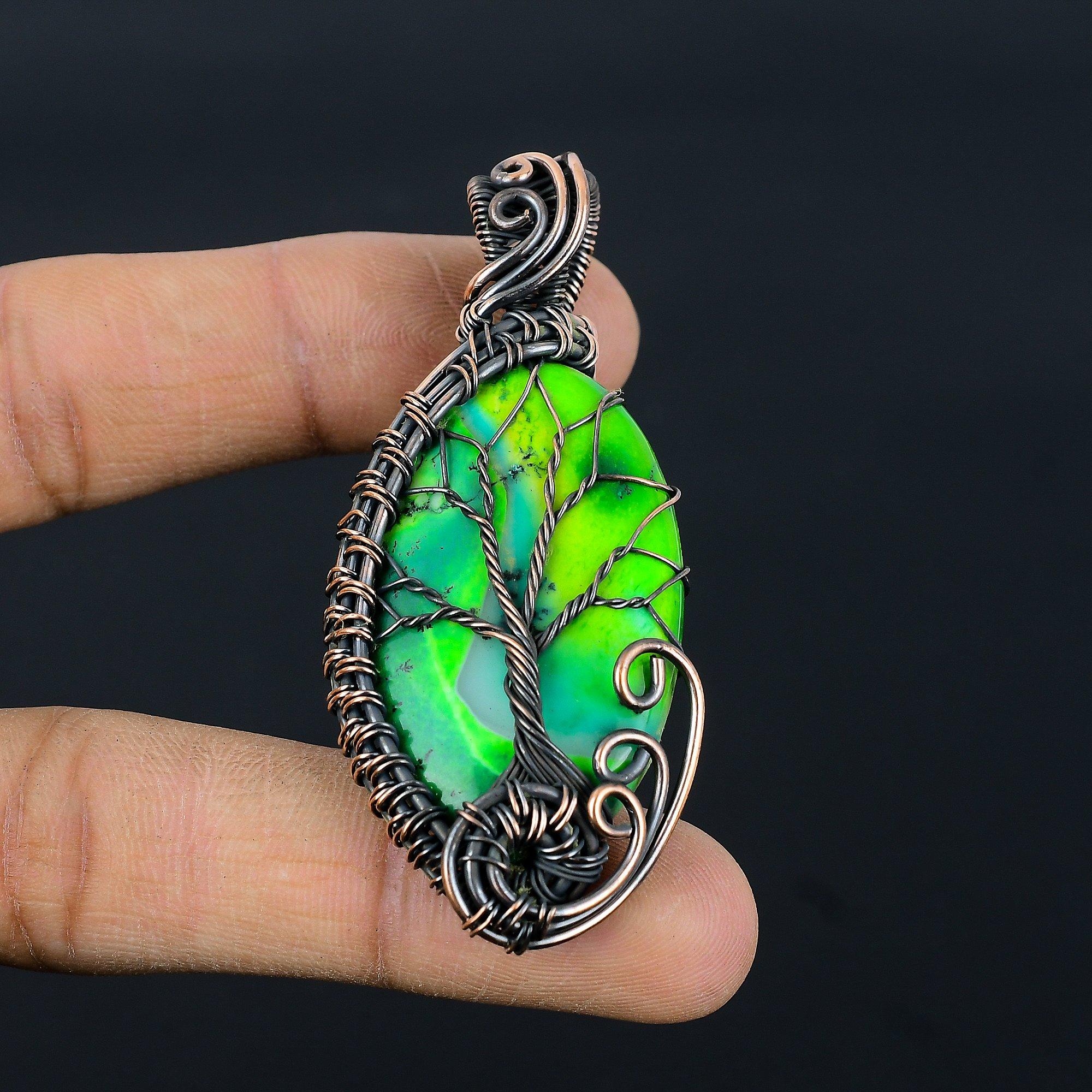 

Tree Of Life Green Dendrite Opal Pendant, 999 Copper Wire Wrapped Pendant Handmade Gemstone Jewelry, Gifts For Wife Brand New Pendant 2.55 Inches