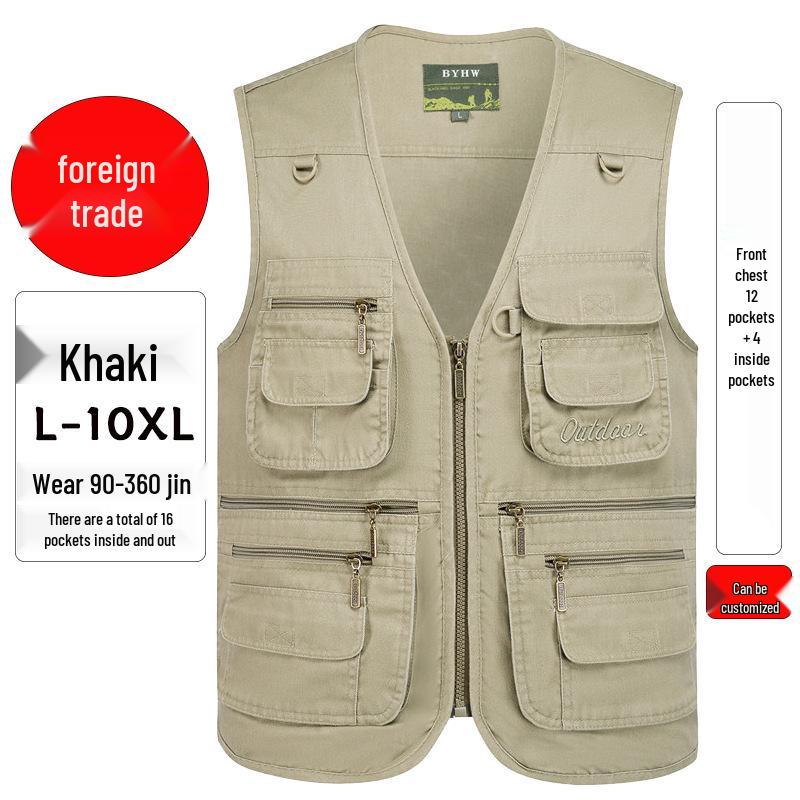 Gilet da arrampicata e fotografia multitasche da uomo taglie forti 10XL (Primavera Autunno)