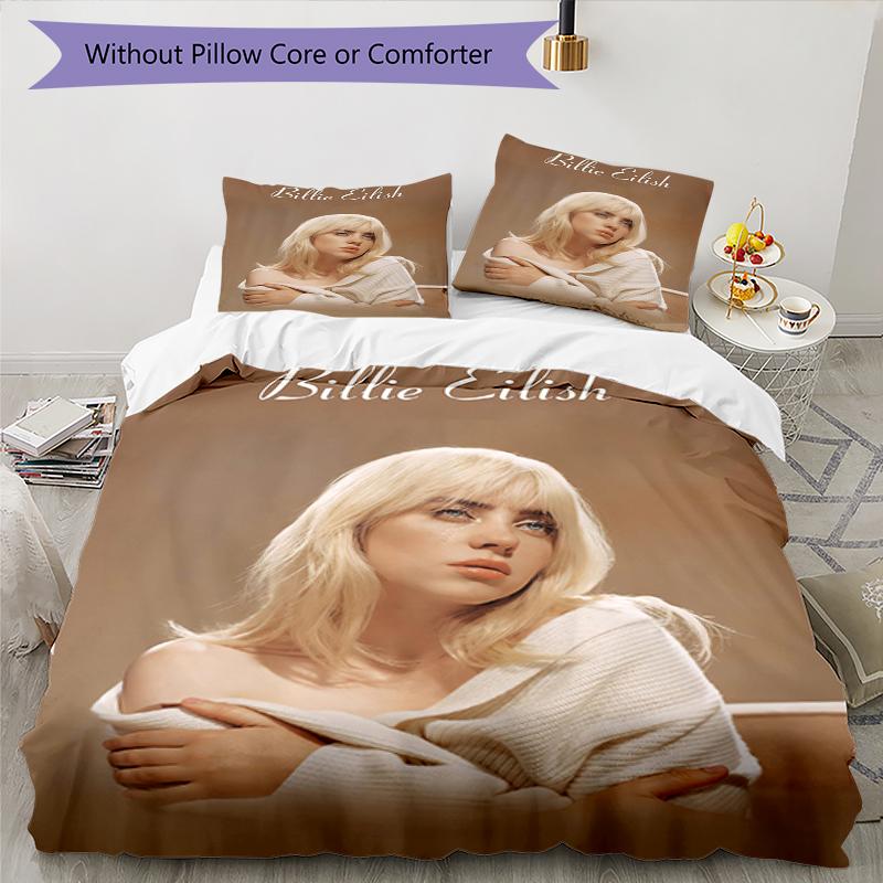 3pcs Billie Eilish Bedding Set Duvet Cover Closure Includes 1 Duvet Cover & 2 Pillowcases, Soft and Comfortable for All Seasons.