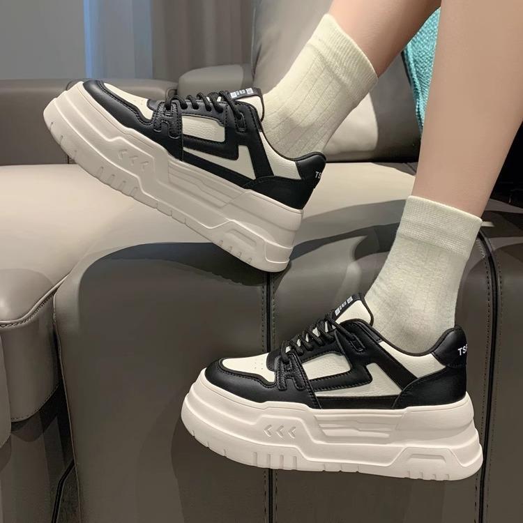 Casual little white shoes women's 2025 spring new thick-soled inner height increase leather sports board shoes women's small muffin bottom
