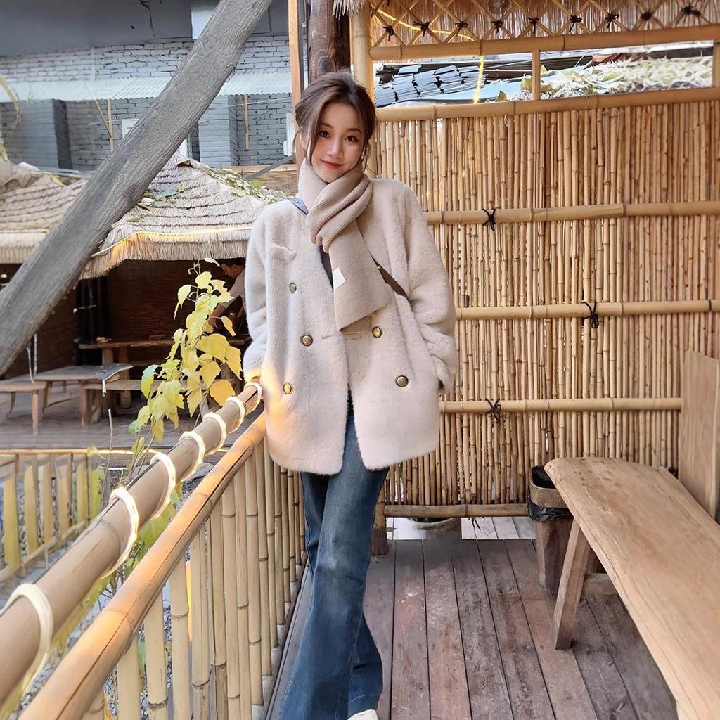 Xiaoxiangfeng v-neck mink fur integrated coat for women's 2024 winter new temperament versatile thickened fur coat