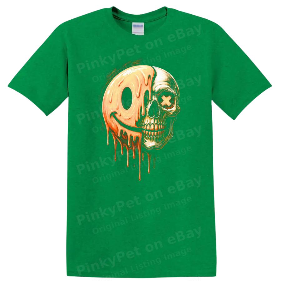 Skull Dripping Smile Graphic T Shirt Creepy Halloween Tee Gothic Art Design