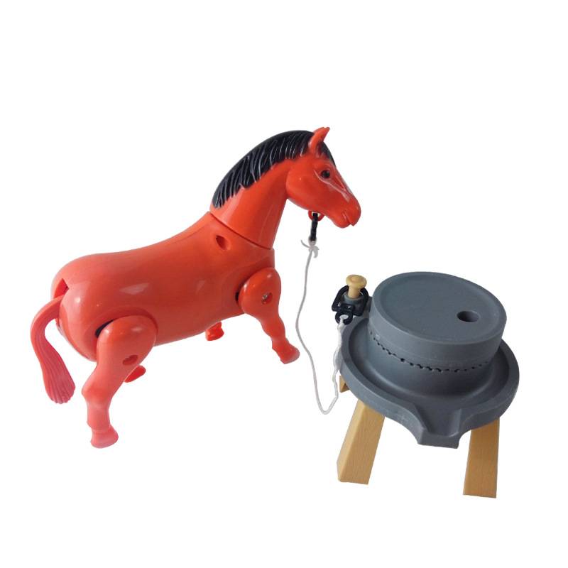 Horse Drawn Electric Stone Mill Model Children Early Educational Toys Plastic
