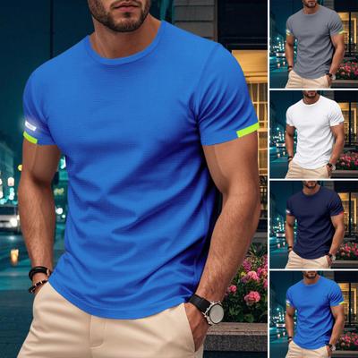 T-shirt à col rond pour homme Été Manches courtes Décontracté T-shirt Couleur unie Muscle