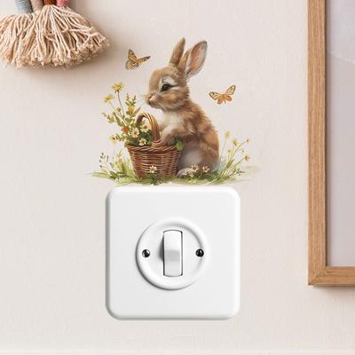 Cartoon Cute Bunny Flower Switch Affixed To The Living Room Porch Home Beautification Wall Sticker