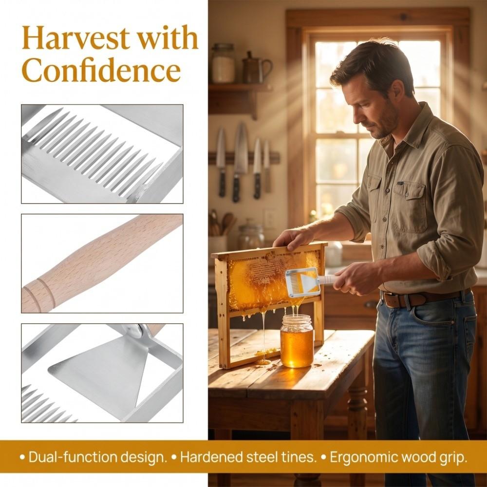 Silver Honeycomb Scraper Stainless Steel Hive Scraper Tool Honey Uncapping Fork Honey Harvesting