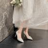 Fashion White Wedding Shoes for Bride Pointed Toe High Heels Rhinestone Pearl French Satin Bridal Party Shoes