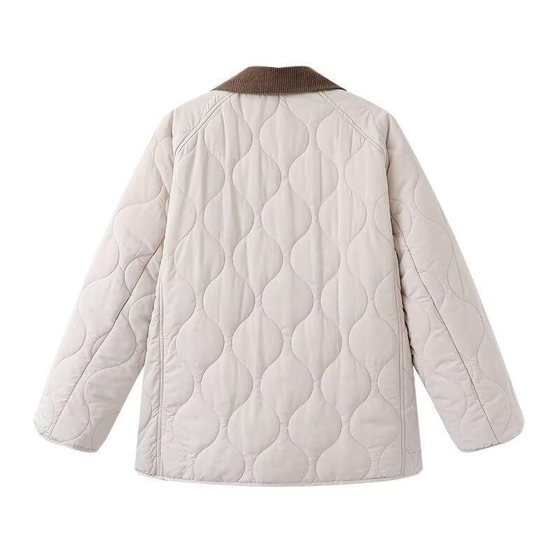 ins European and American style new fashion temperament classic quilting contrasting color lapel cotton jacket