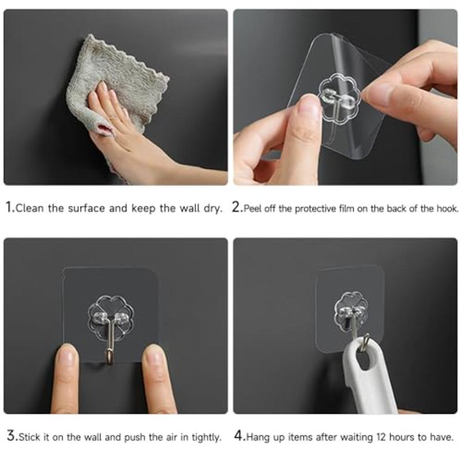 28 Pack Clear Adhesive Wall Hooks for Kitchen Bathroom Shower Ceiling Heavy Duty Sticky Hooks Self Adhesive Holding Strong