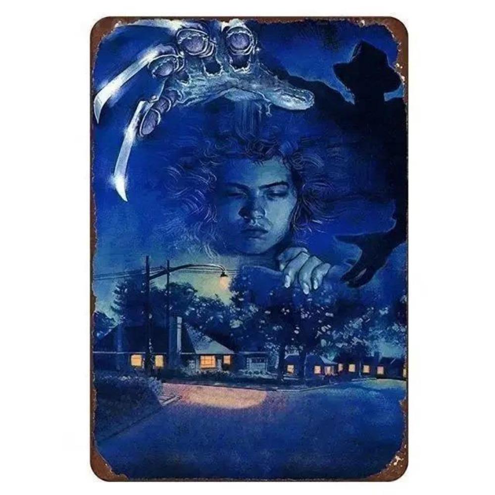 Kovové nástěnné umění Halloweenská hororová dekorace 20x30cm Domácí Jeskynní Muž Filmová cedule