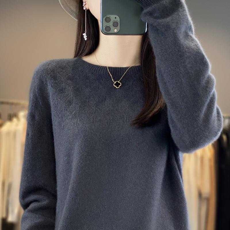 Women's Round Neck Sweater, Qinghe Cashmere, 30% Cashmere 70% Wool, Hollow Winter Knitted Pullover Autumn Sweater Cashmere Sweater