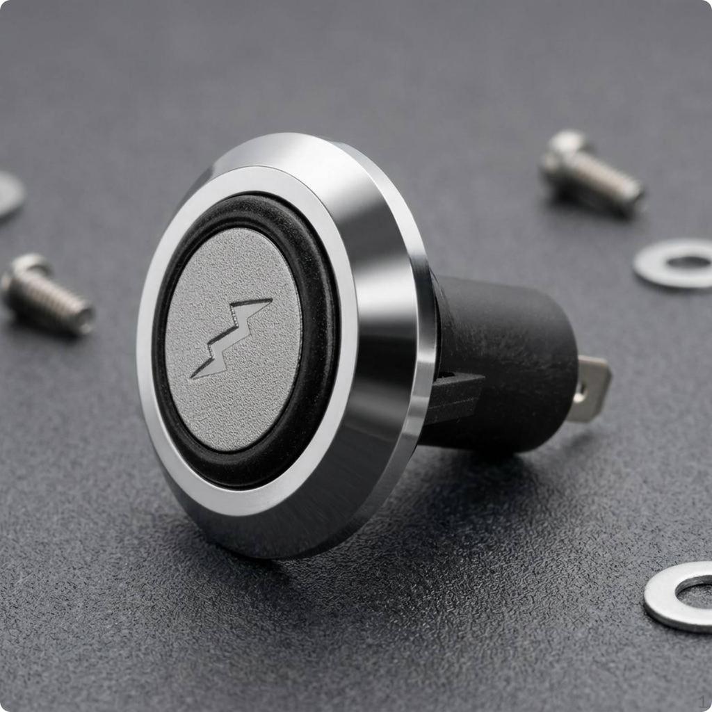 Grill Ignition Button Black Housing Spark Switch Silver Edged