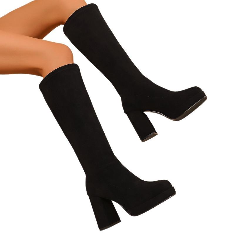 Winter Slimming Plus-size High-heeled Fashion Boots 2025 New Thick-heeled High-top Boots for Women