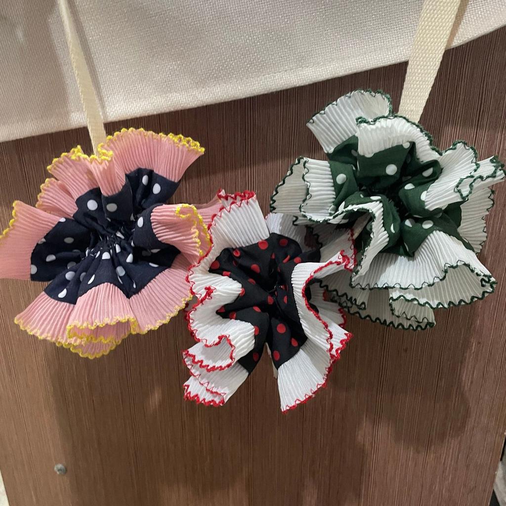 Aesthetic Lace Scrunchies Double Layer Elastic Hair Rope Wedding Party Hair Rope Big Buns Hair Elastic for Formal Casual
