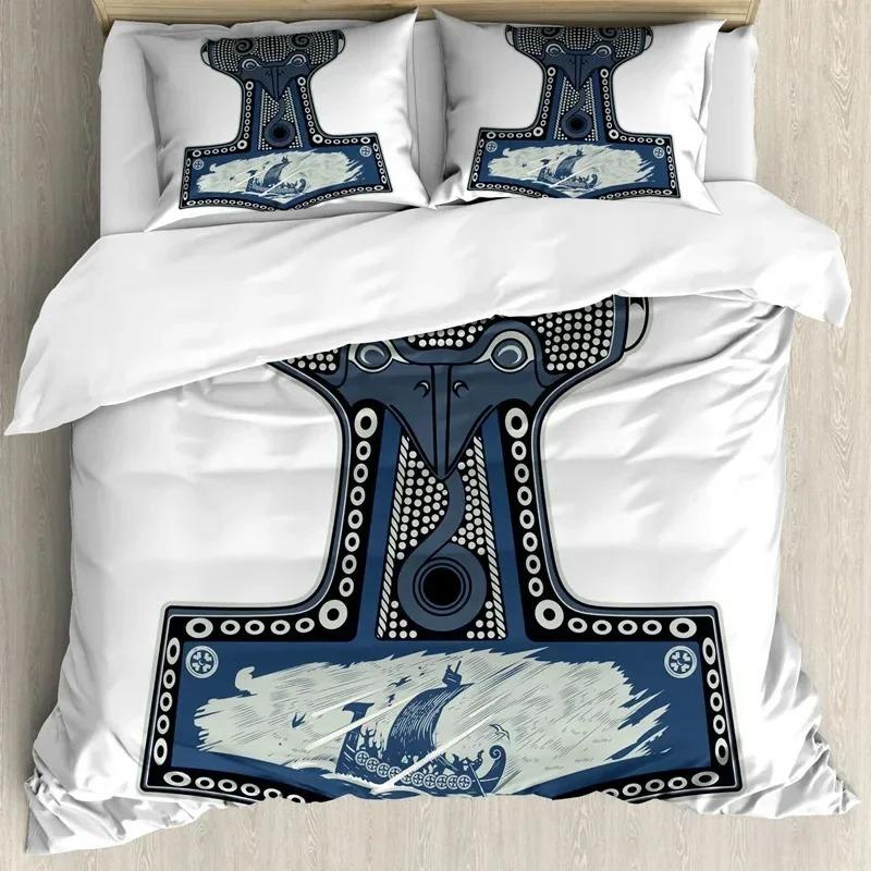 Viking Duvet Cover Collection Mjollnir Bedding Collection Scandinavian Folklore Motifs Northern Germanic Culture Comforter Cover Pillowcases