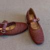 Sheepskin Version Niche Hollow Retro Woven One-word Strap Single Shoes Women's Summer New Flat Mary Jane Shoes Hole Shoes
