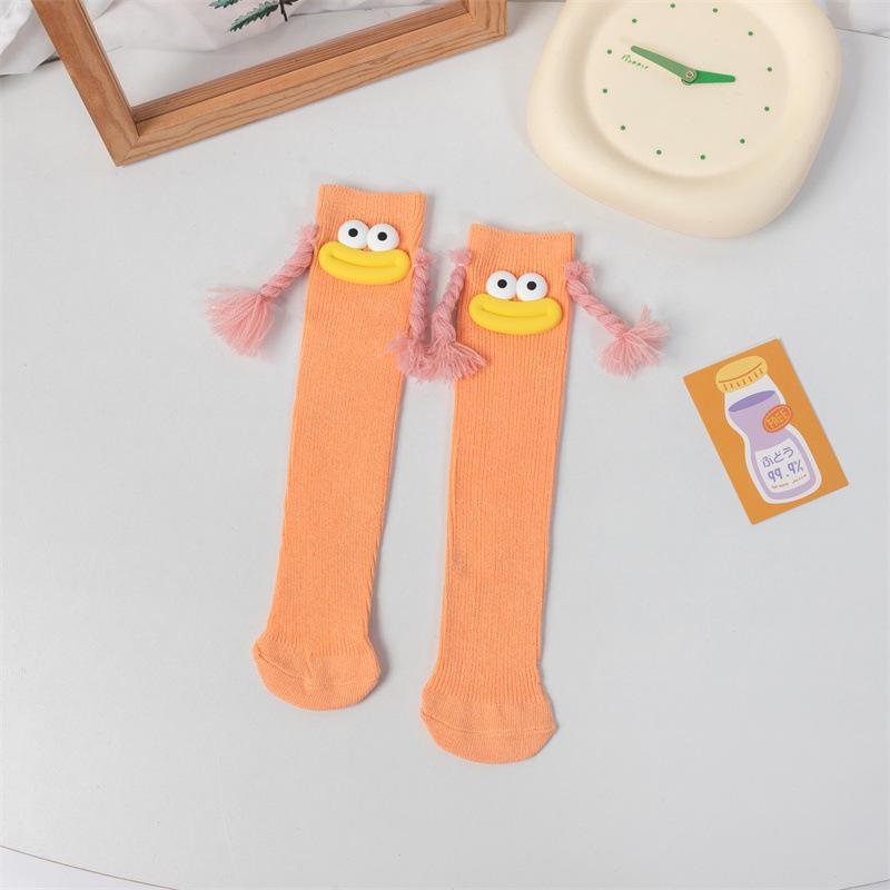 Girls' Cute Pink Knee-High Slouch Socks with Quirky Braids - Summer Thin Edition