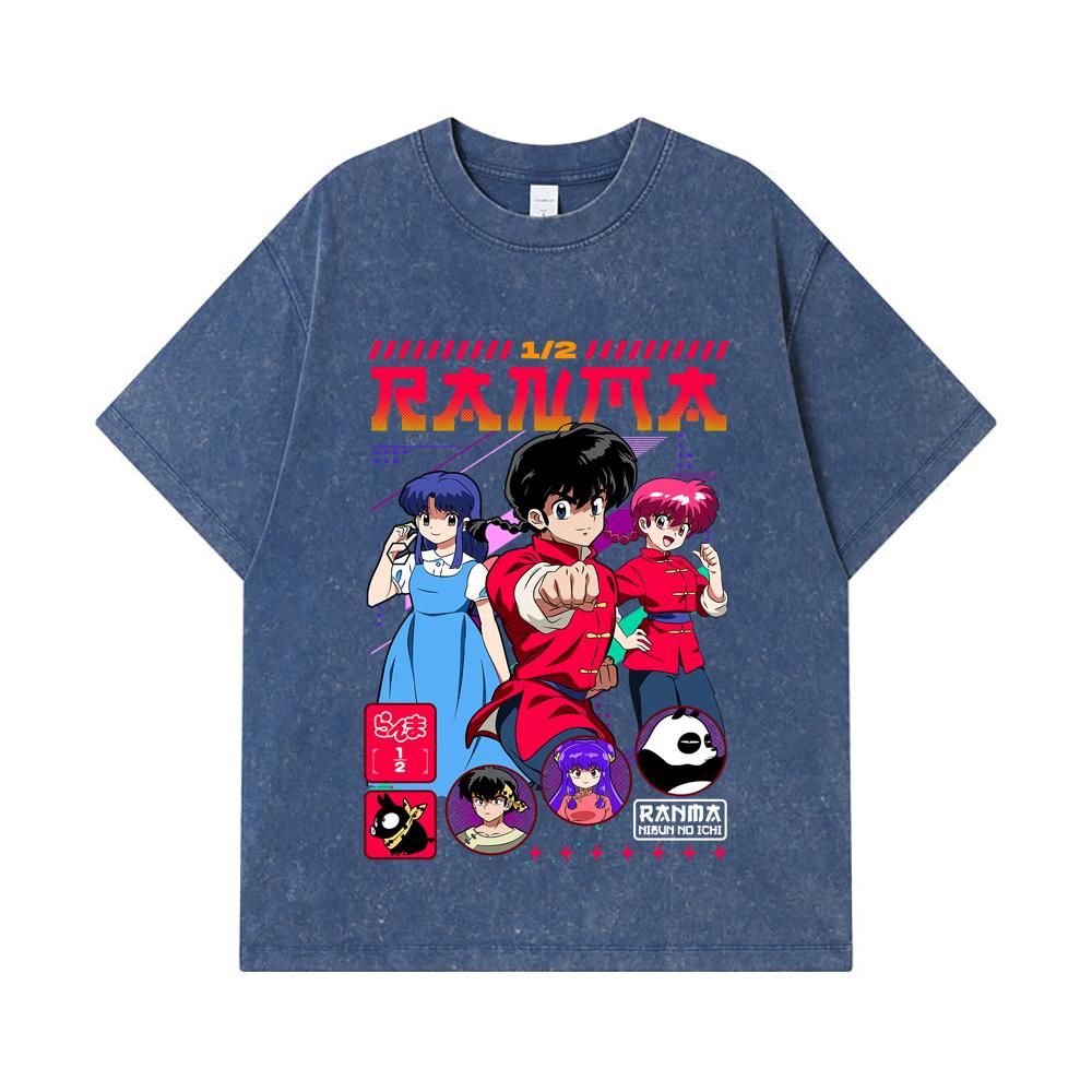 

275 GSM Washed T-shirts 100% Cotton Ranma 12 V5 Print Unisex Heavy Cotton T Shirt 2XL