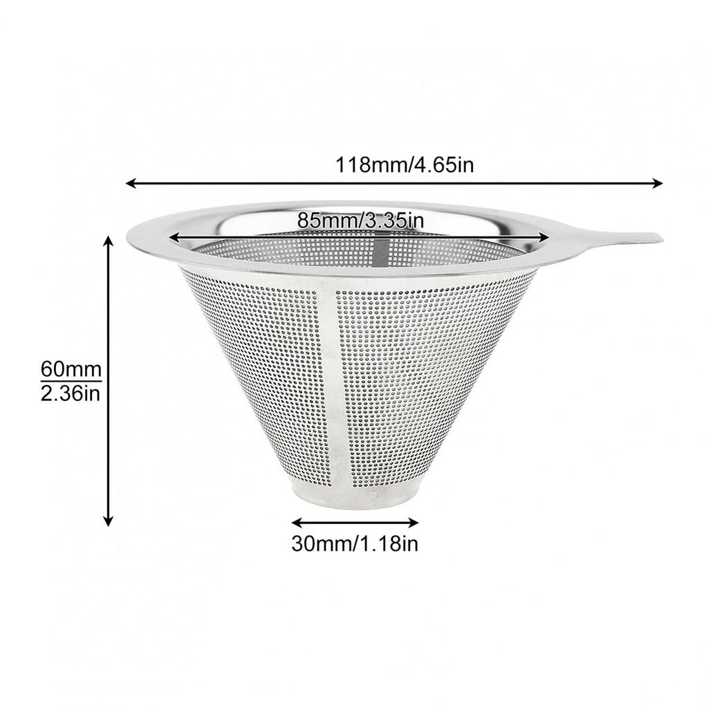 Pour Over Reusable Paperless Double  Mesh Design Coffee Filter for 1-2 Cups, Stainless Steel Cone Coffee Dripper