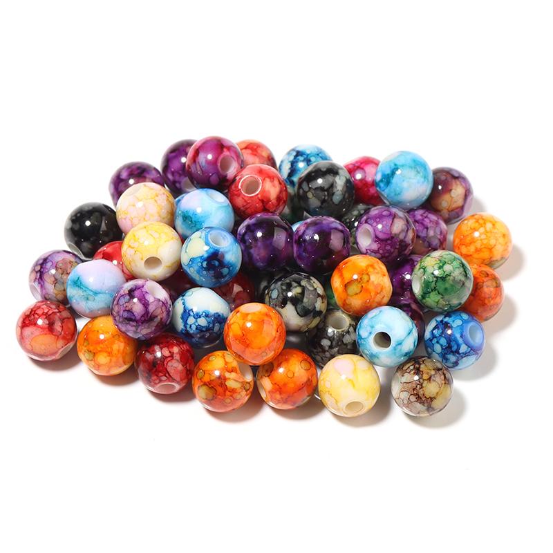 50-100pcs 8/10/12mm Crackle Acrylic Beads Colorful Round Loose Spacer Beads For DIY Jewelry Making Bracelet Necklace Accessories