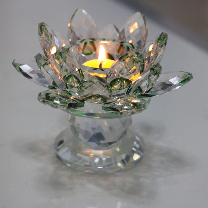 Seven-Color Lotus Crystal Glass Candle Holder for Buddhist Offering Table