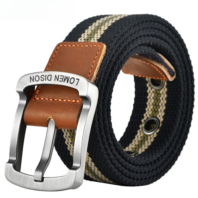 Men's Belt with Pin Buckle - Woven Design, Solid Color with Stripes, 3.5cm Wide, Sports/Outdoor Style