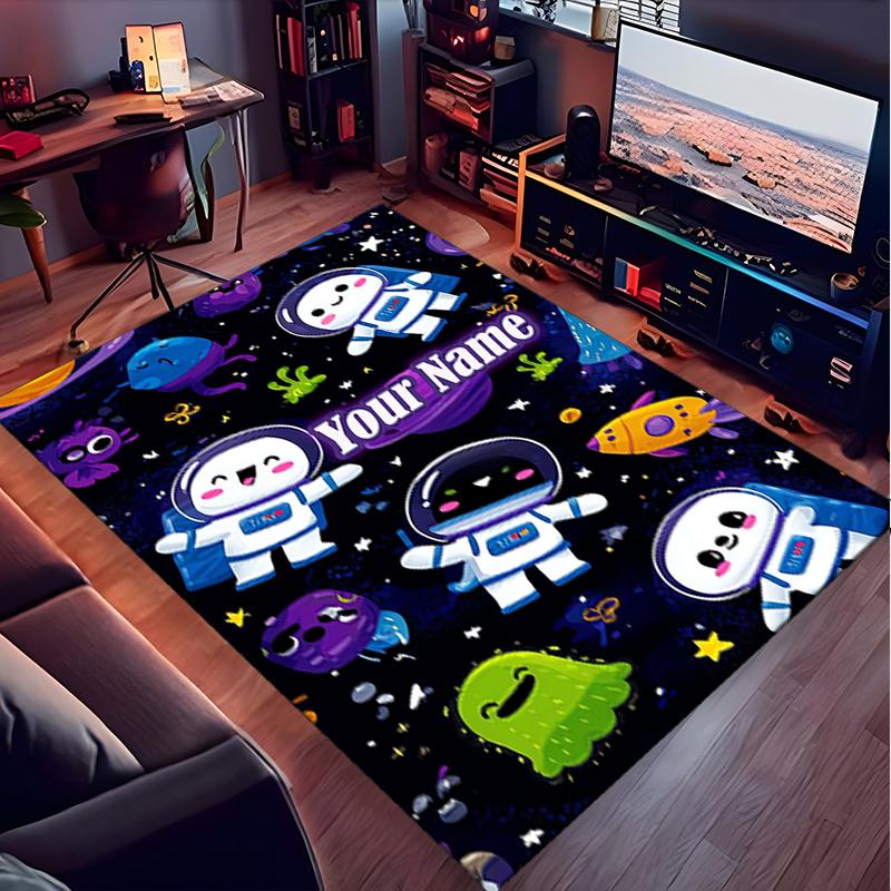 1PC Custom Name Space Friends Adventure Theme Floor Mat Ideal for Living Room, Game Rooms, Office, Bedroom,Floor Mat Playful Design