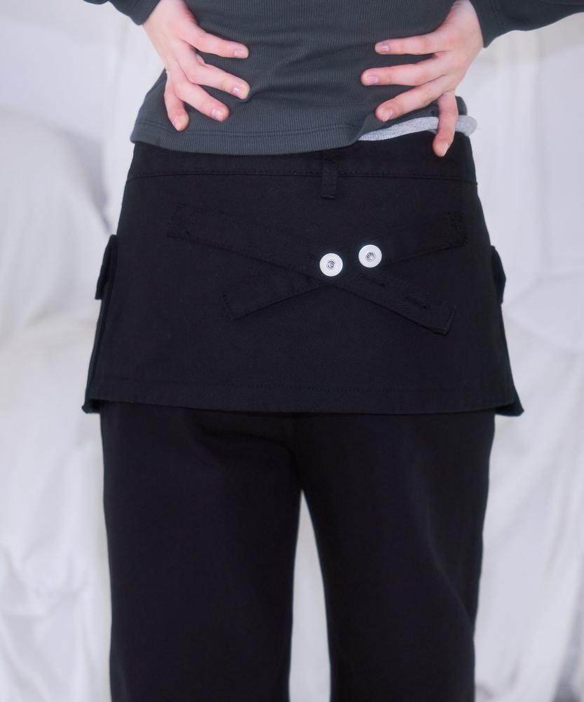 ROSEFRANTZ Skirt Layered Bootcut Pants [Black]