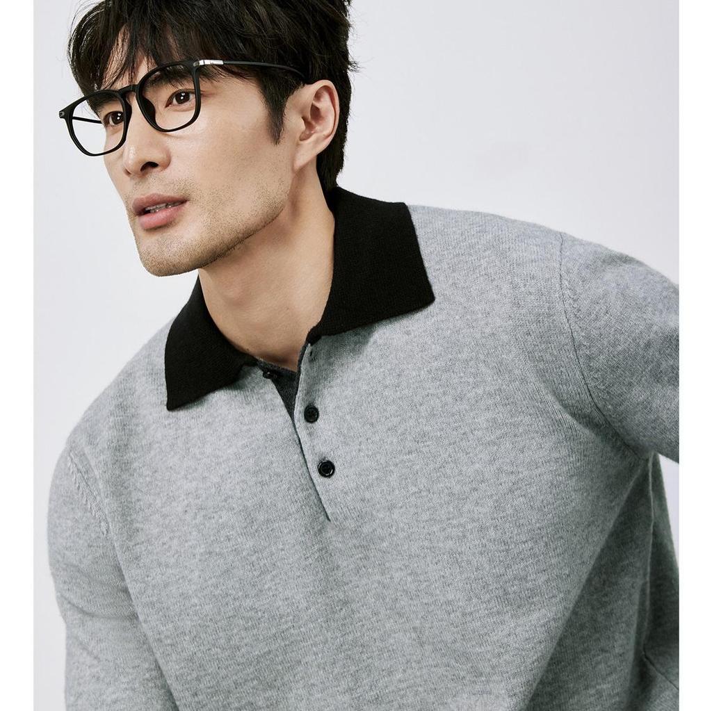 Minimalist Color Block Patchwork Lapel Sweater Polo Pullover - Autumn/Winter Collection