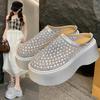 Crystal Mules Platform Shoes Woman's Mesh Slippers Casual Flat Sandals Summer 2025 Trend Dress Comfort Wedges Sandalias Size 35