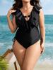 Bikini New Sexy Suit One-piece Swimsuit Black Solid Color Plus Size Swimsuit