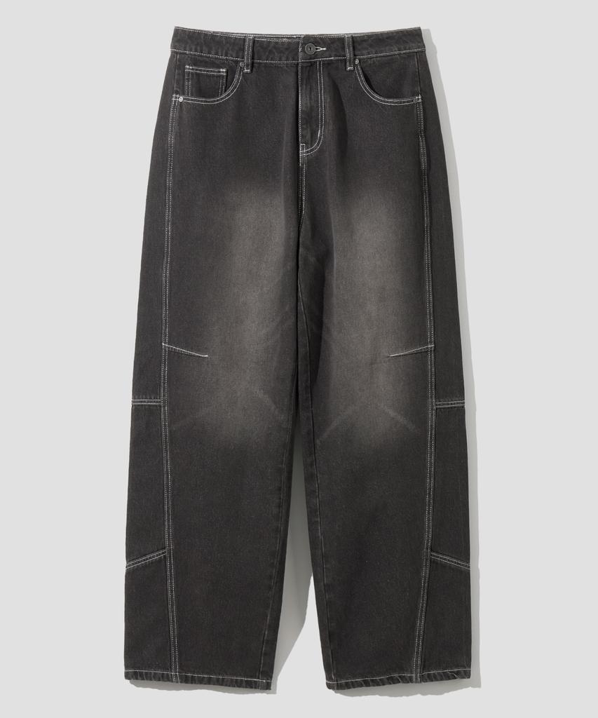 Age O.D. Curved Wash Cut-Out Wide Denim Pants [Dust Black]