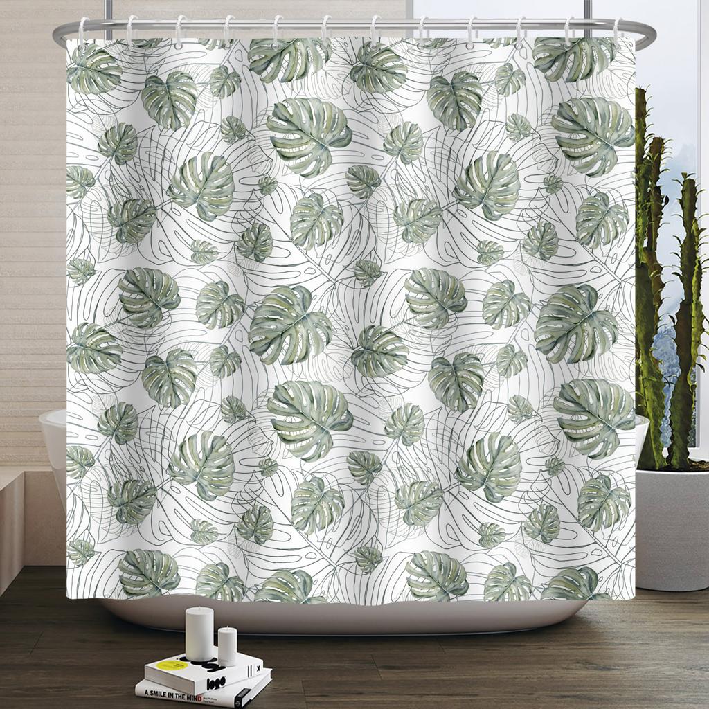 Summer Tropical Leaves Shower Curtains Monstera Palm Green Palm Leaf Plant Design Bathroom Decoration Privacy Curtains With Hook
