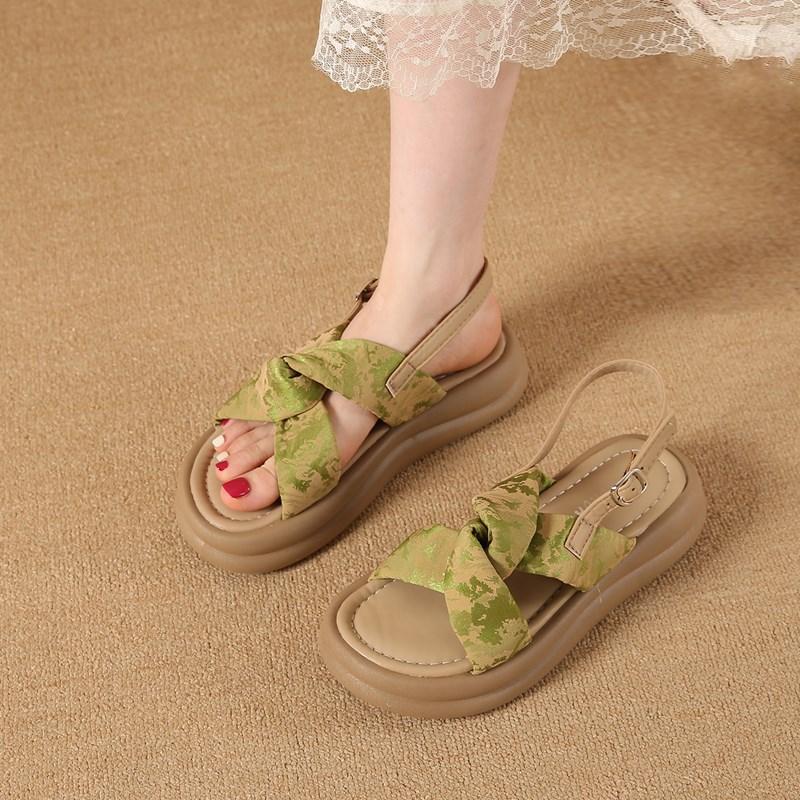 Platform Sandals Women's 2025 New Summer Outer Wear National Style Slippers with Skirts Muffin Heightening Cool Slippers Are Not Tired