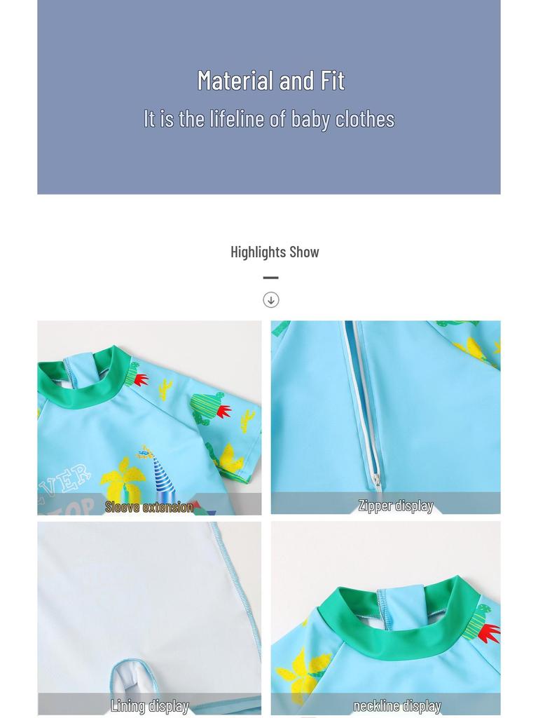 2025 Boys' Cartoon Quick-Dry Short Sleeve One-Piece Swimsuit for Toddlers