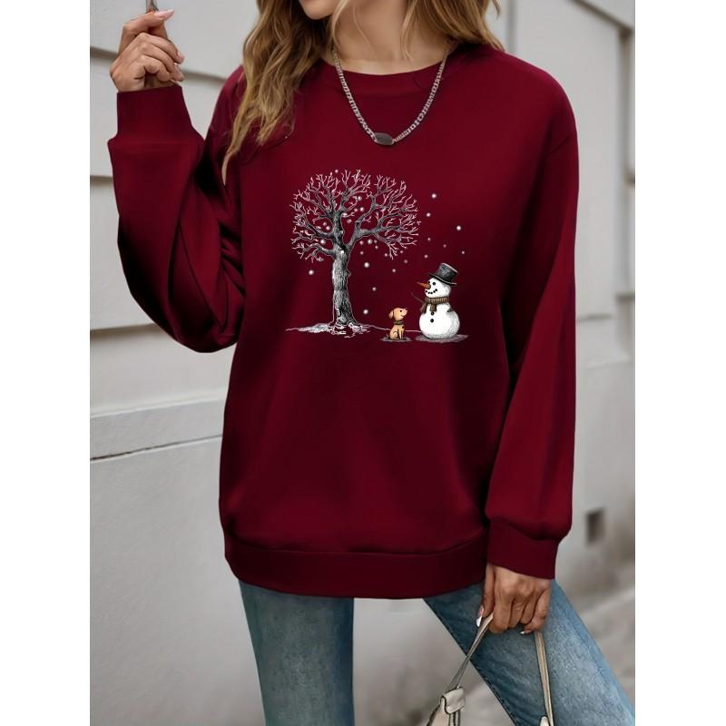 Womens Round Neck Pullover Sweatshirt With 3D Christmas Tree Print Casual Comfort Fit 2025
