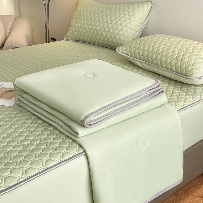 New Classic Solid Color Latex Fitted Sheet Summer Mat Summer Quilt Airable Cover Combination Kit