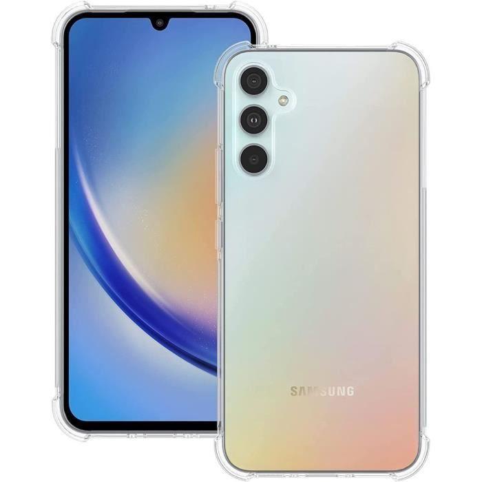 Coque pour Samsung Galaxy A34 5G Transparent 4 Coins Renforcés + 2 Verres Trempés