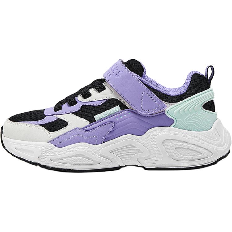 Skechers Kids Air-Cooled Memory Foam Comfortable Fashion Durable Low-Top Casual Shoes Kids sneaker Black White Purple 310930L-BKLV 27.5