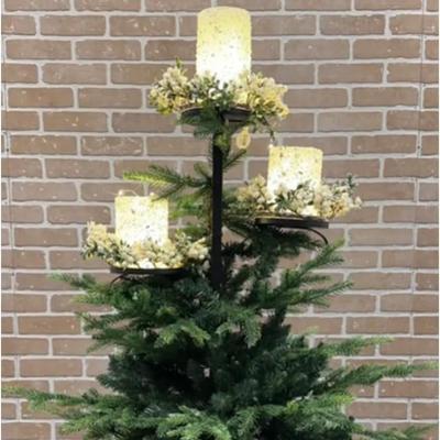 Black Triple Tree Topper Candle Holder - Iron Christmas Decoration