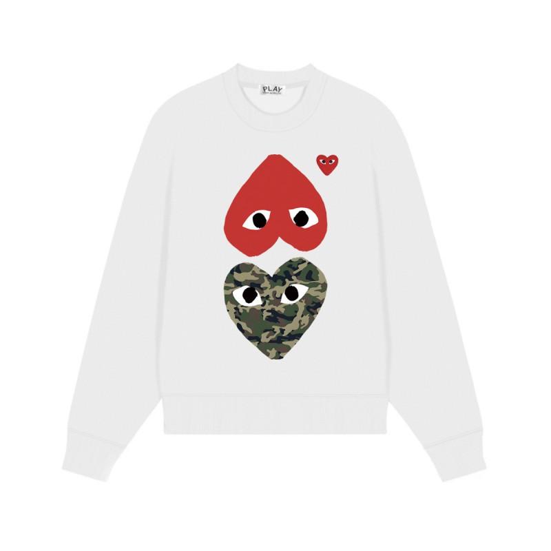 Relaxed Fit Cotton Sweatshirt With Heart Print Long Sleeve Crew Neck Fleece Lined Unisex Winter Casual Top