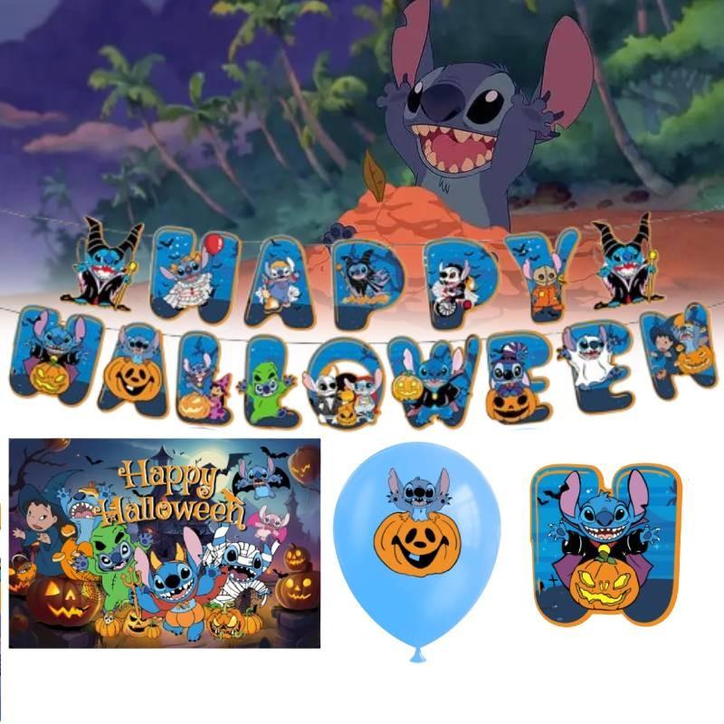 Adorable Stitch Themed Party Decoration Set With Banners Balloons And Backdrop For Halloween Celebrations
